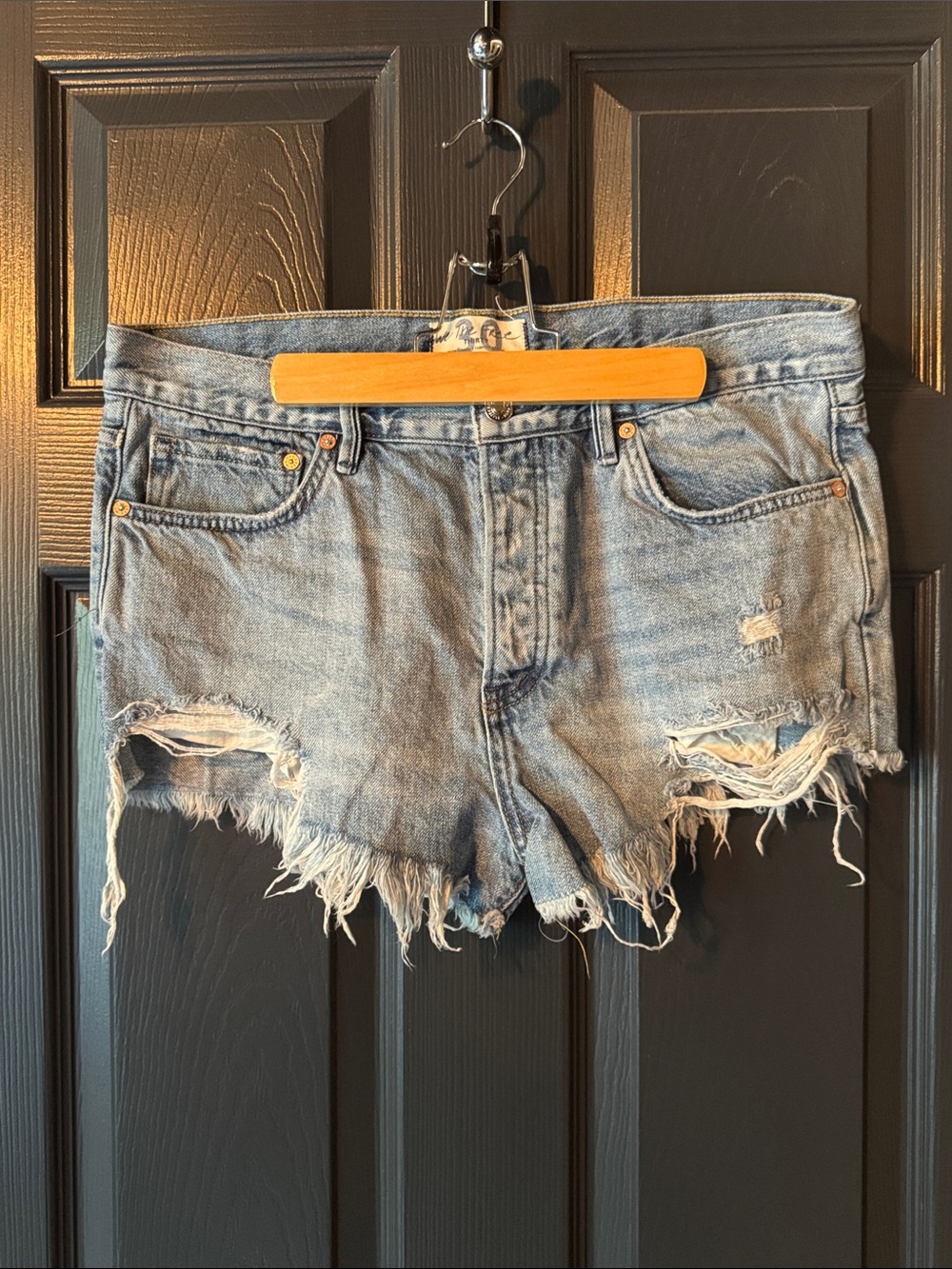 Free People Distressed Light Blue Denim Cutoff Shorts